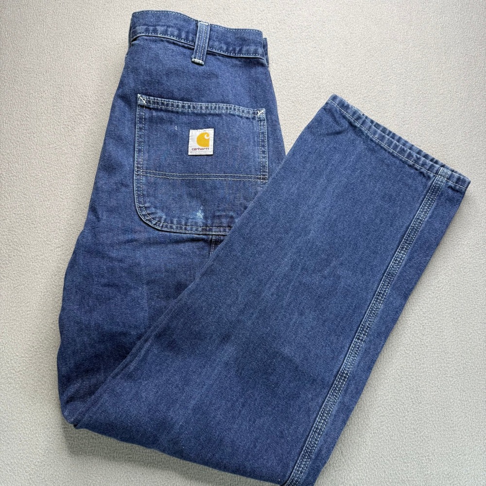 Carhartt Dungaree Fit Men 29x30 Blue B27 Denim Carpenter Jeans Workwear Utility